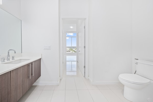 Modern bathroom with clean plumbing fixtures and vanity